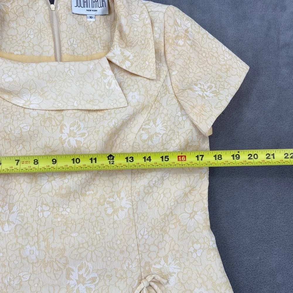 Julian Taylor Sheath Dress Womens 10 Pastel Yellow Floral Jacquard Peplum Retro - Picture 6 of 8